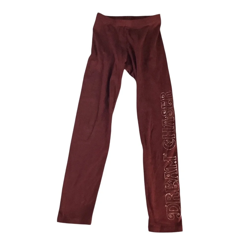 Old Navy Girls Burgundy Velour Leggings Dream Chaser Graphic Size M 8 Activewear